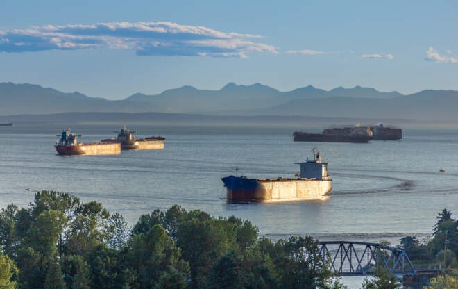 shipping containers off the coast